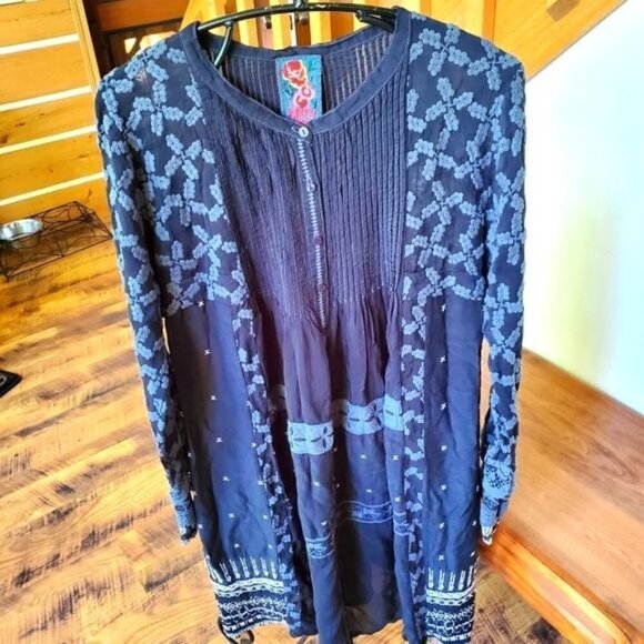 Johnny Was Embroidered Button Front Sz. M Long Sleeve Dress Tunic - Picture 2 of 12